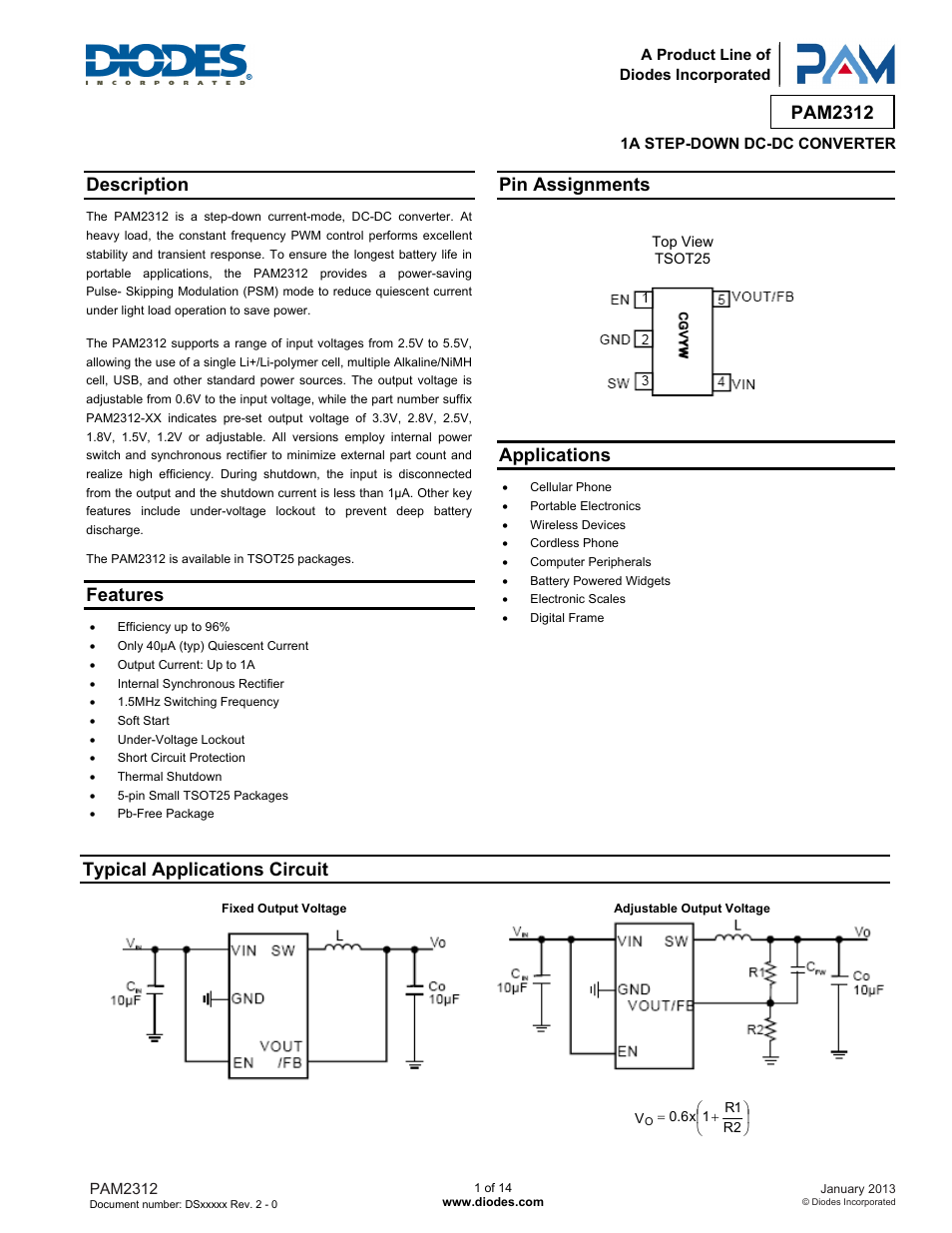 Diodes PAM2312 User Manual | 14 pages