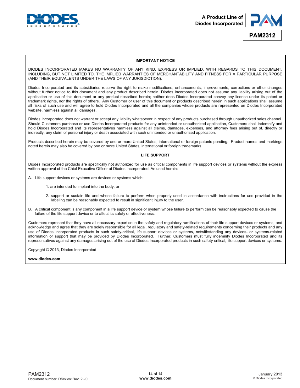 Pam2312 | Diodes PAM2312 User Manual | Page 14 / 14