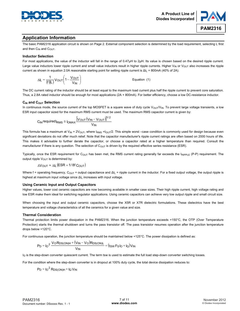 Pam2316, Application information | Diodes PAM2316 User Manual | Page 7 / 11