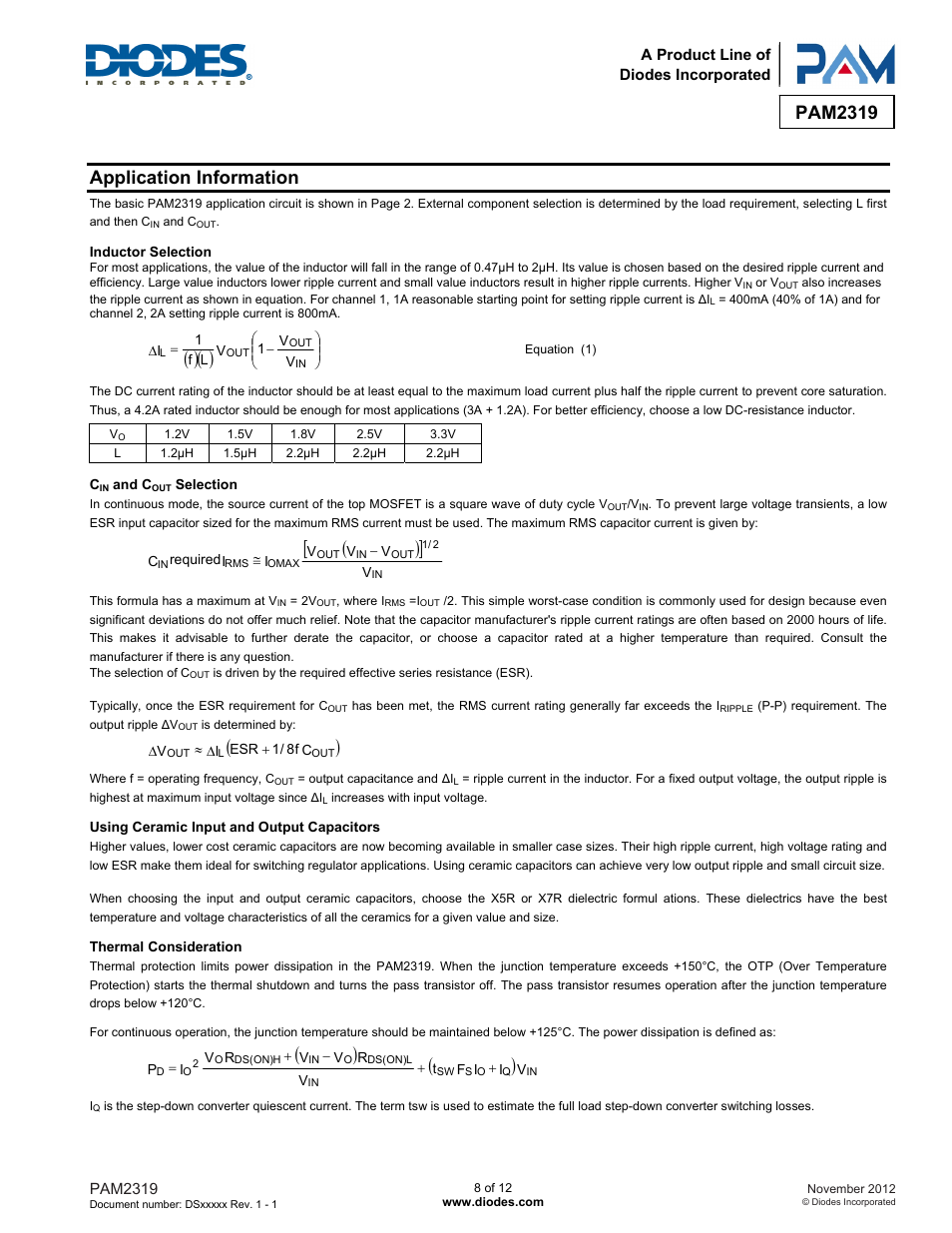 Pam2319, Application information | Diodes PAM2319 User Manual | Page 8 / 12