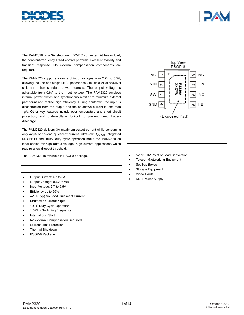 Diodes PAM2320 User Manual | 12 pages
