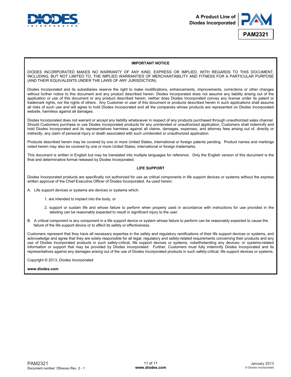 Pam2321 | Diodes PAM2321 User Manual | Page 11 / 11