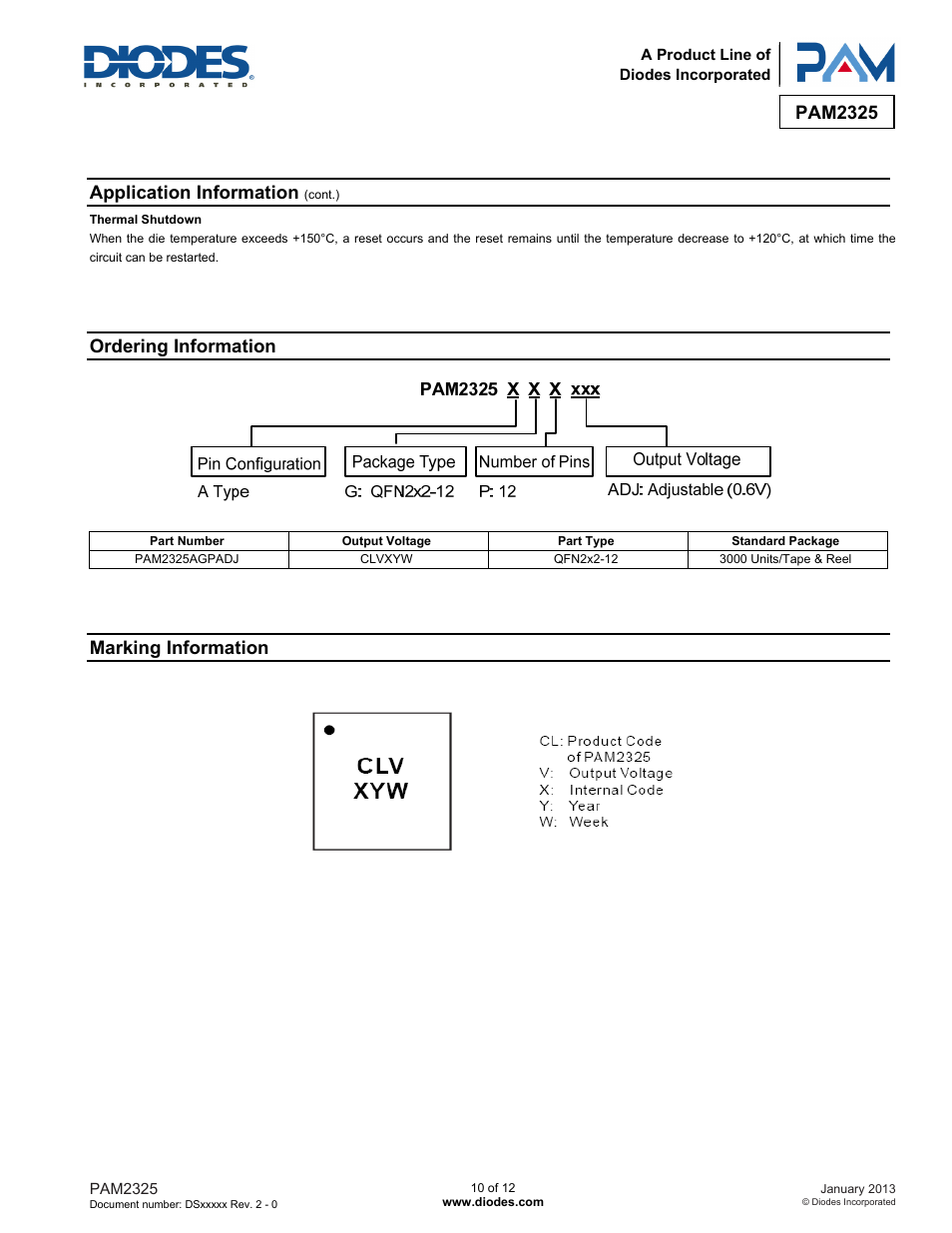 Pam2325, Application information, Ordering information | Marking information | Diodes PAM2325 User Manual | Page 10 / 12