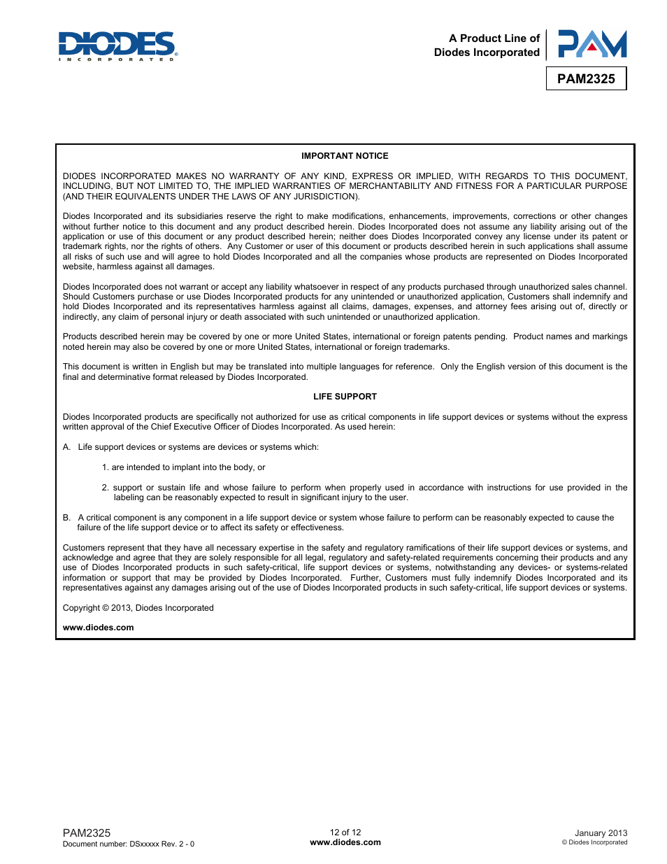 Pam2325 | Diodes PAM2325 User Manual | Page 12 / 12