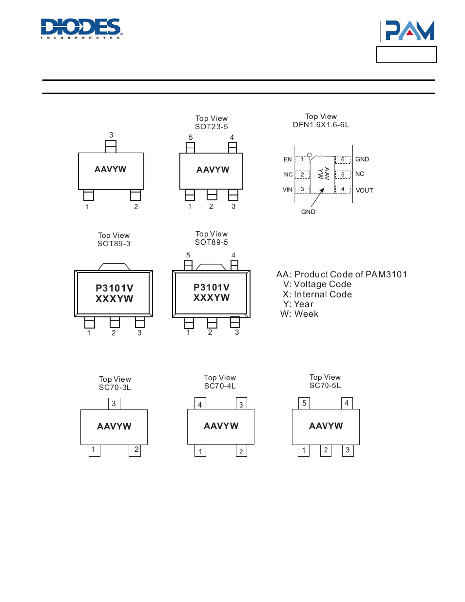 Pam3101, Marking information | Diodes PAM3101 User Manual | Page 18 / 25