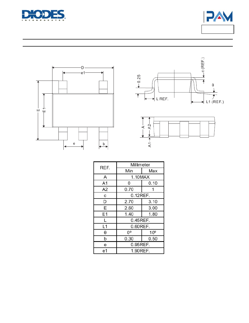 Pam3101, Package outline dimensions, Tsot25 | Diodes PAM3101 User Manual | Page 20 / 25