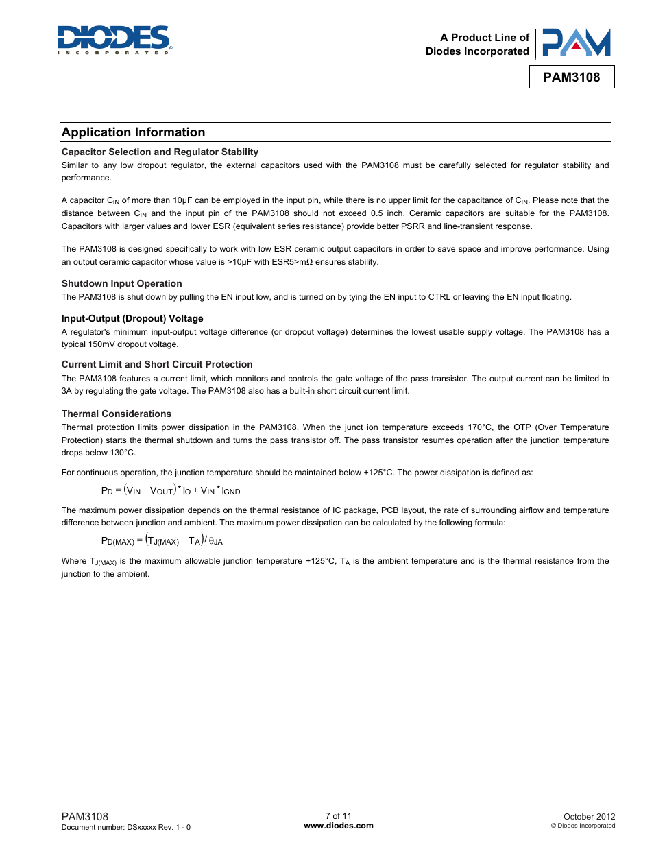 Pam3108, Application information | Diodes PAM3108 User Manual | Page 7 / 11