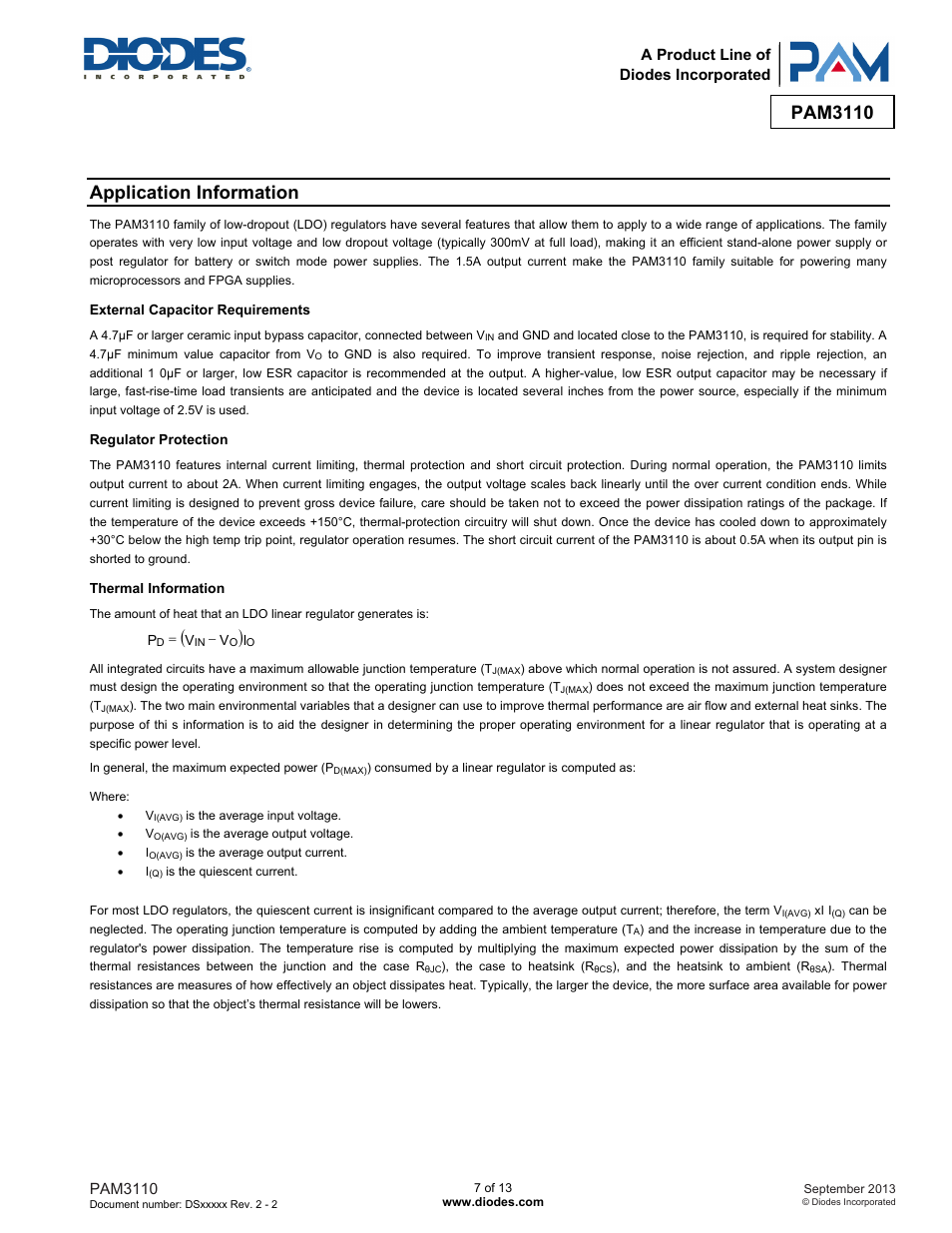 Pam3110, Application information | Diodes PAM3110 User Manual | Page 7 / 13
