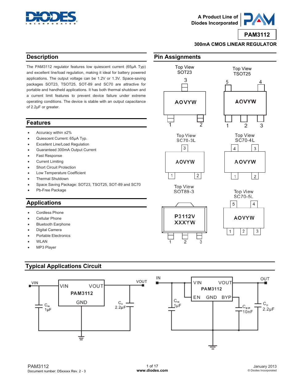 Diodes PAM3112 User Manual | 17 pages