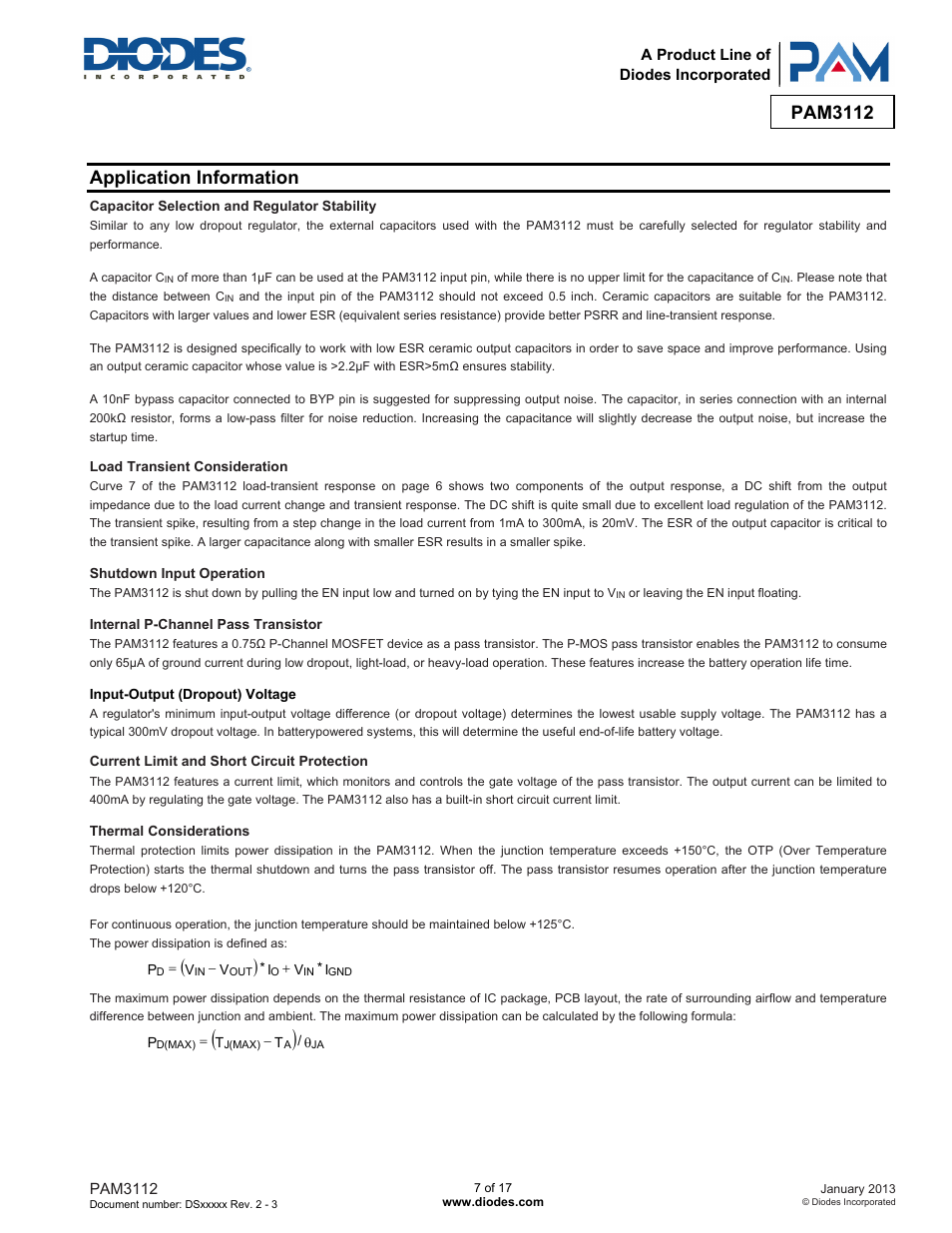 Pam3112, Application information | Diodes PAM3112 User Manual | Page 7 / 17