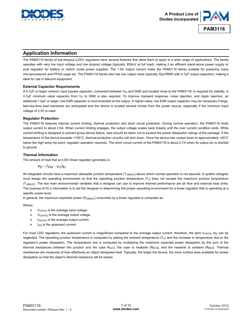 Pam3116, Application information | Diodes PAM3116 User Manual | Page 7 / 10