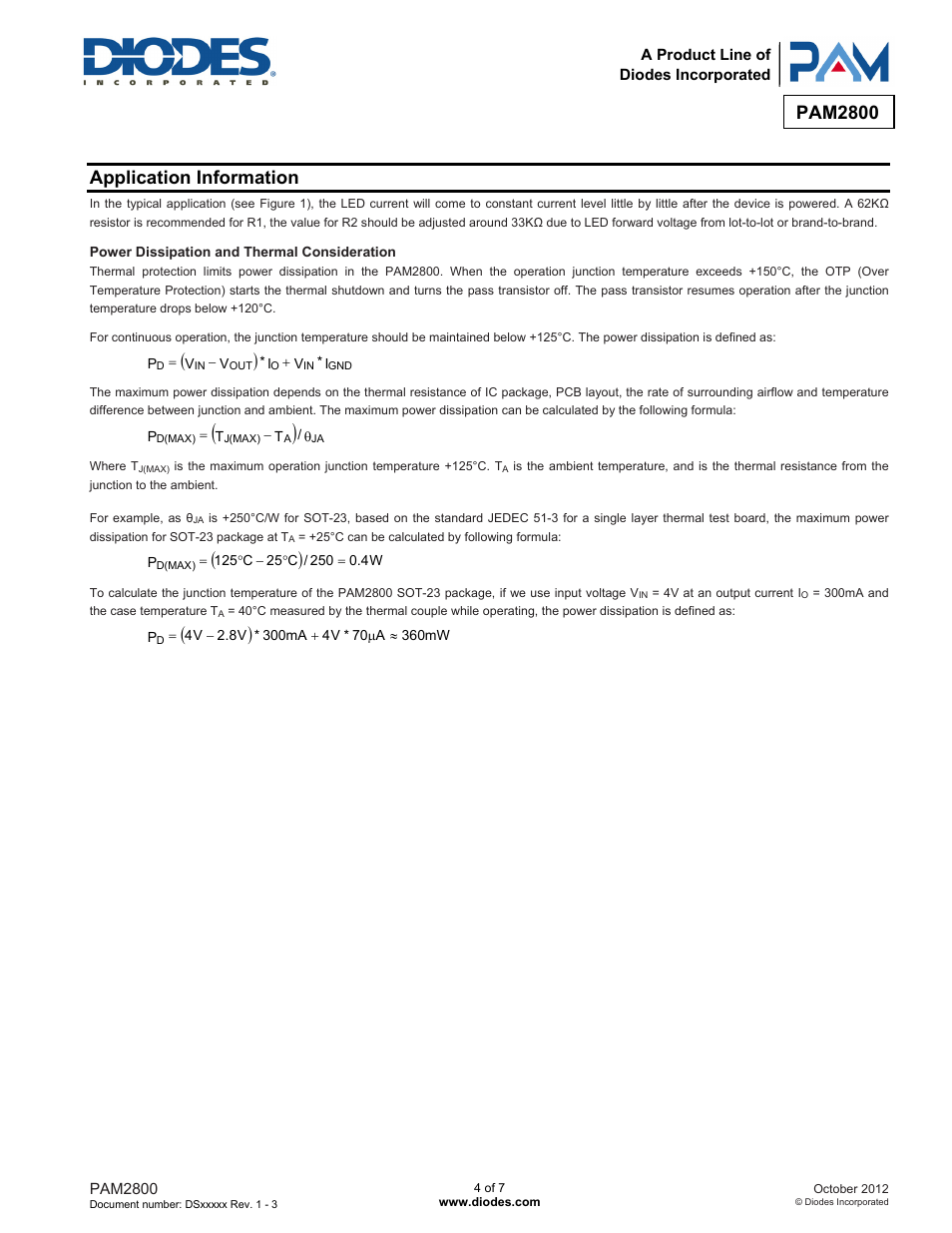 Pam2800, Application information | Diodes PAM2800 User Manual | Page 4 / 7