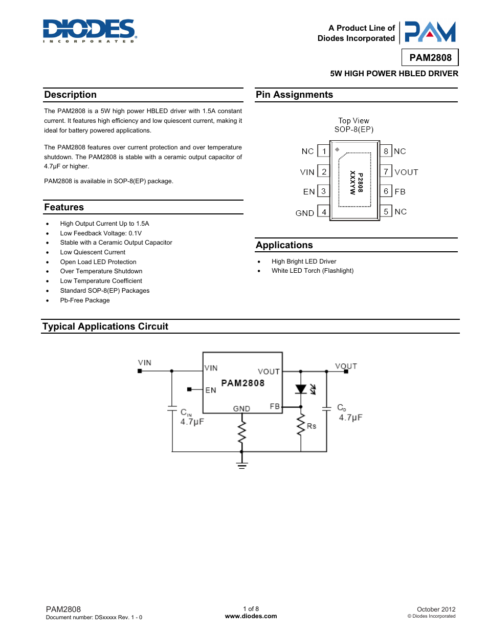 Diodes PAM2808 User Manual | 8 pages