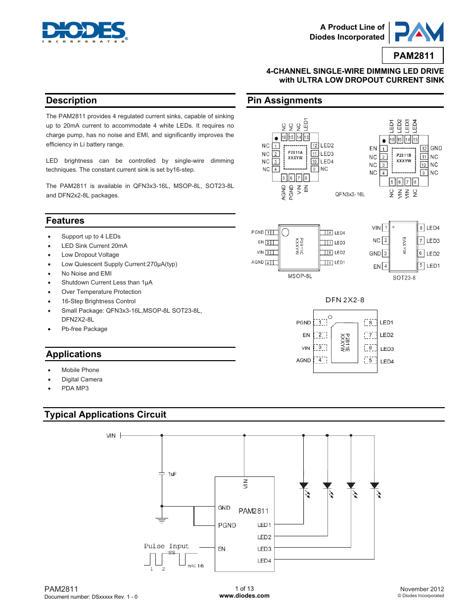 Diodes PAM2811 User Manual | 13 pages