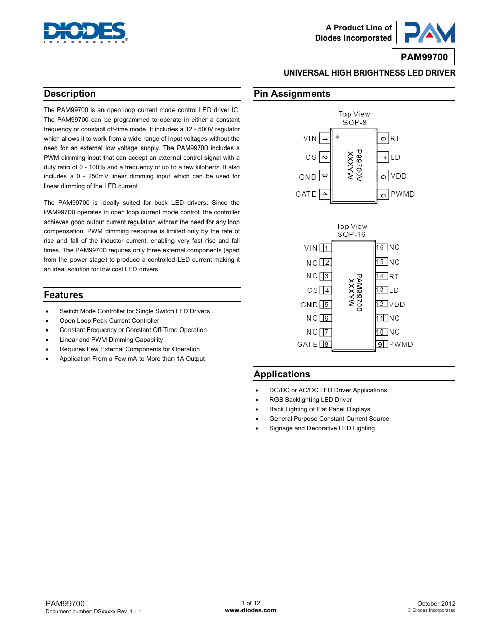 Diodes PAM99700 User Manual | 12 pages