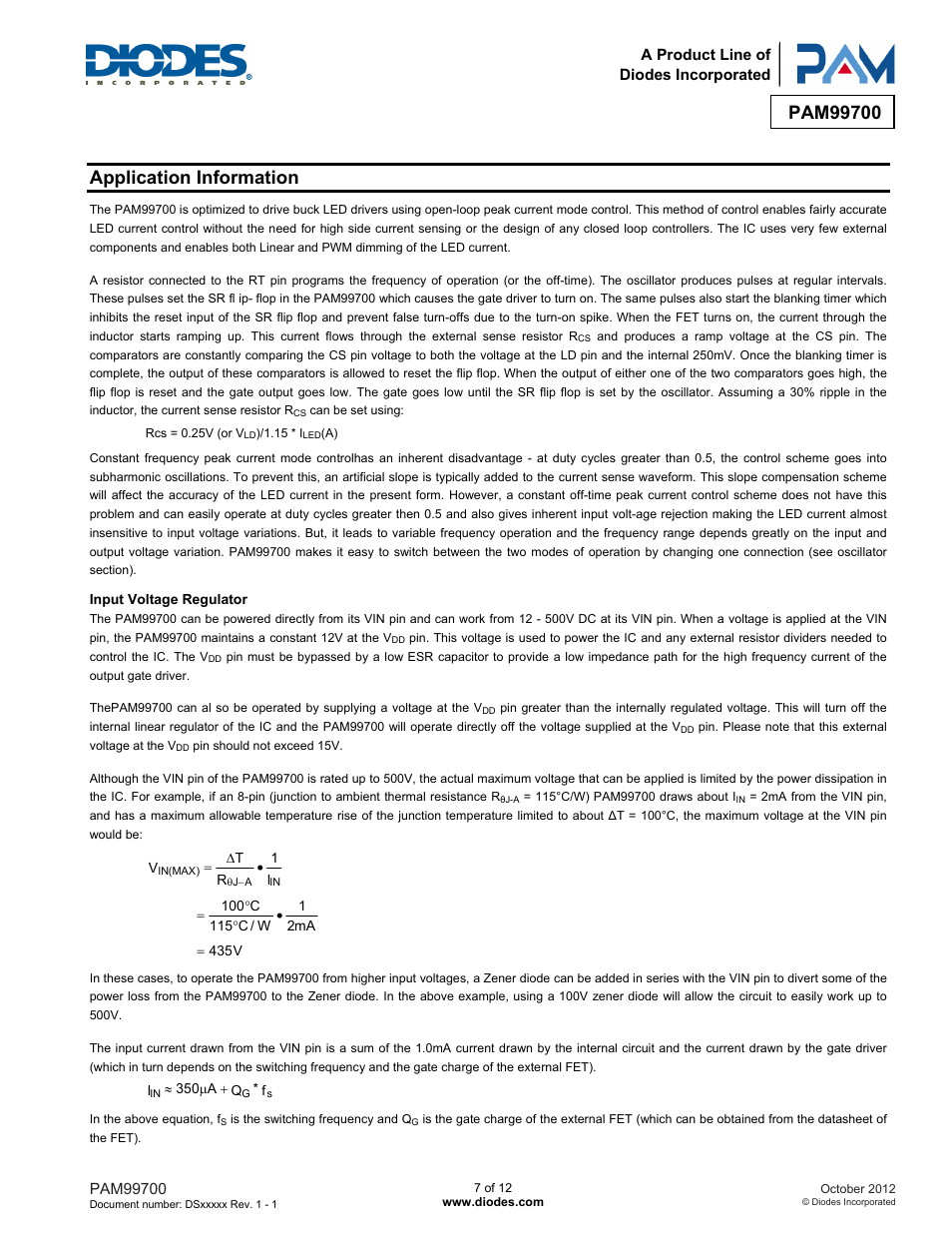 Application information | Diodes PAM99700 User Manual | Page 7 / 12