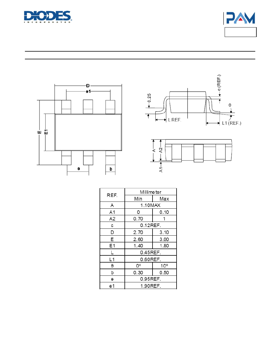 Pam2803, Package outline dimensions | Diodes PAM2803 User Manual | Page 8 / 9