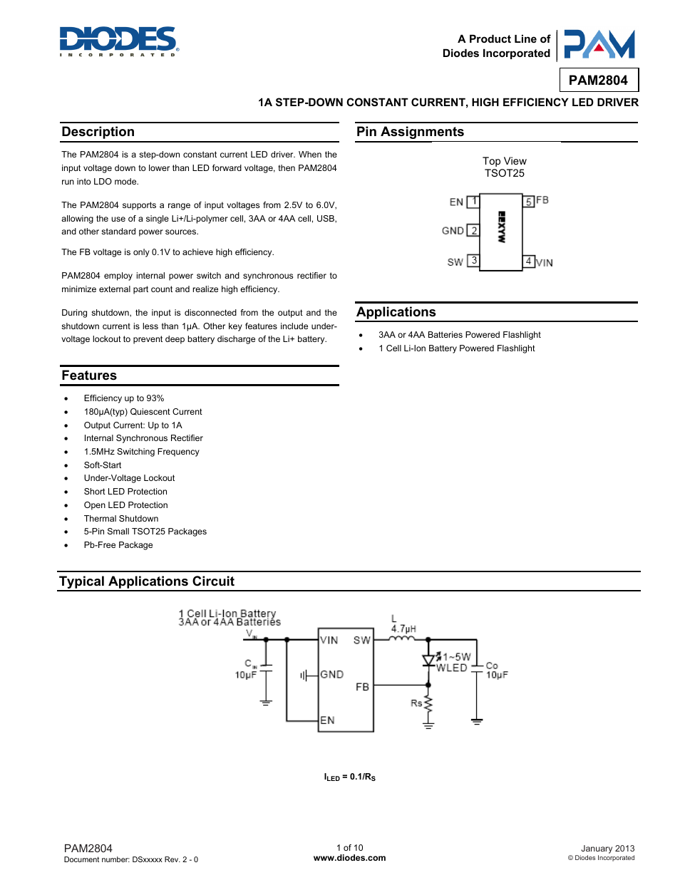 Diodes PAM2804 User Manual | 10 pages