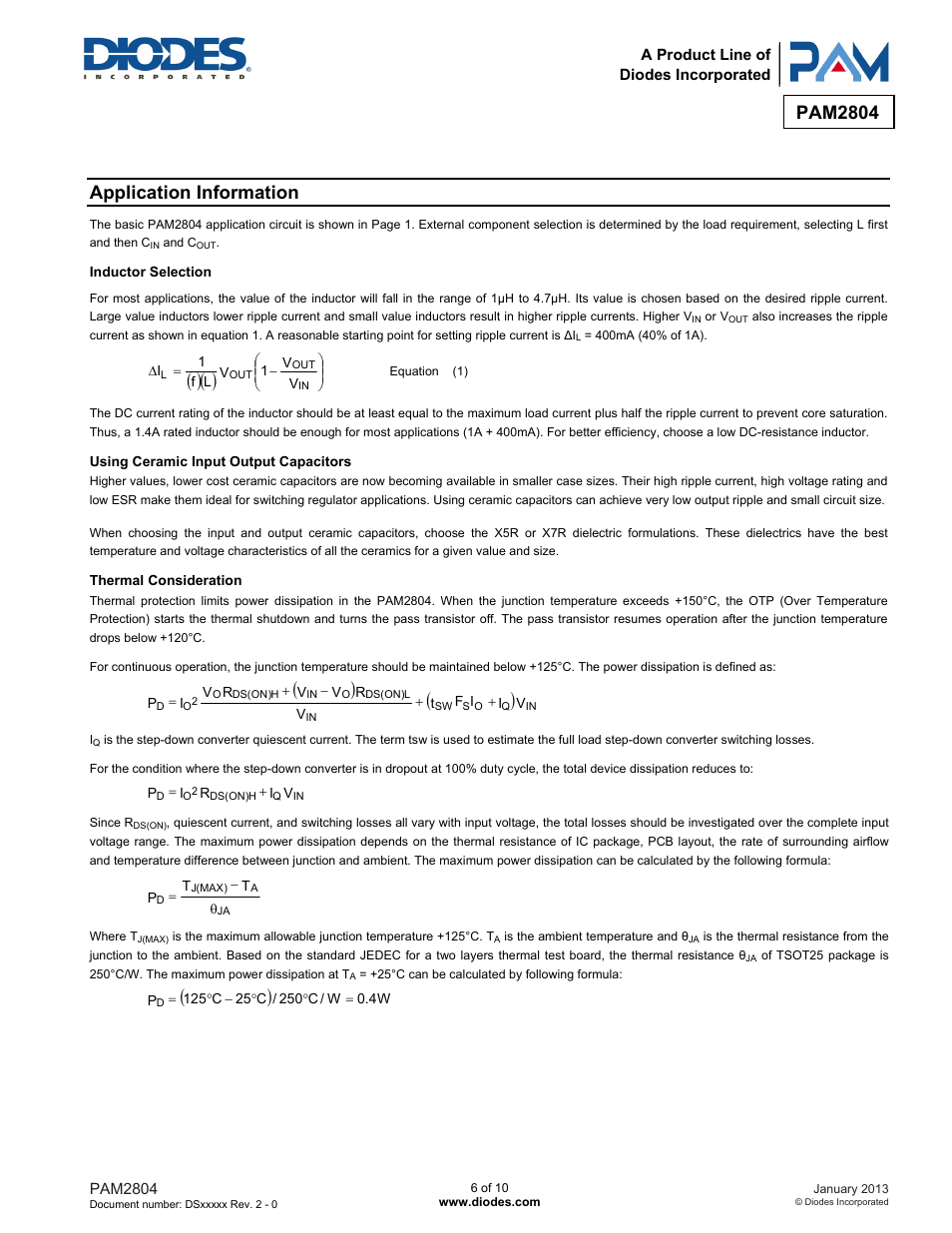 Pam2804, Application information | Diodes PAM2804 User Manual | Page 6 / 10