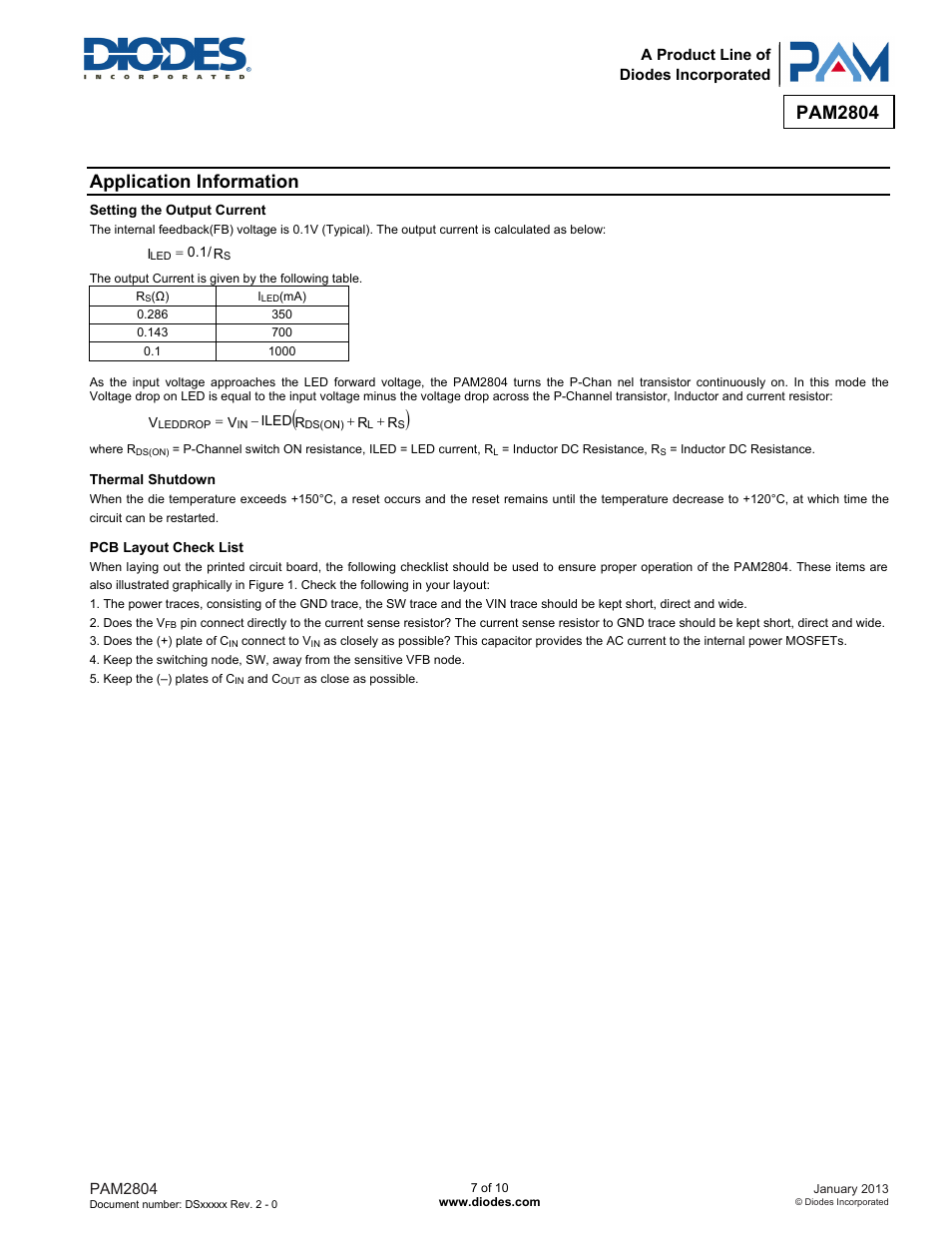 Pam2804, Application information | Diodes PAM2804 User Manual | Page 7 / 10