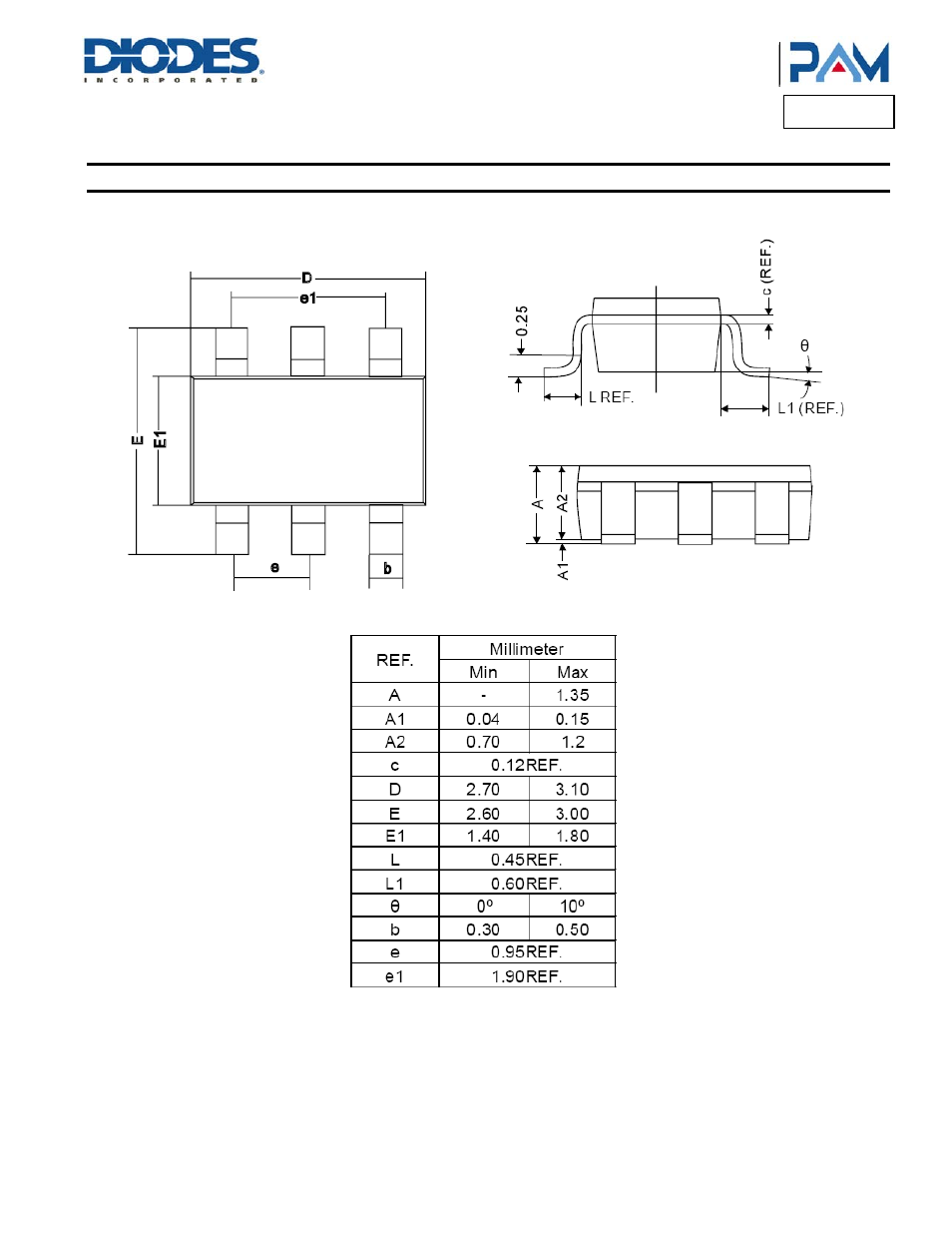 Pam2805, Package outline dimensions | Diodes PAM2805 User Manual | Page 8 / 9