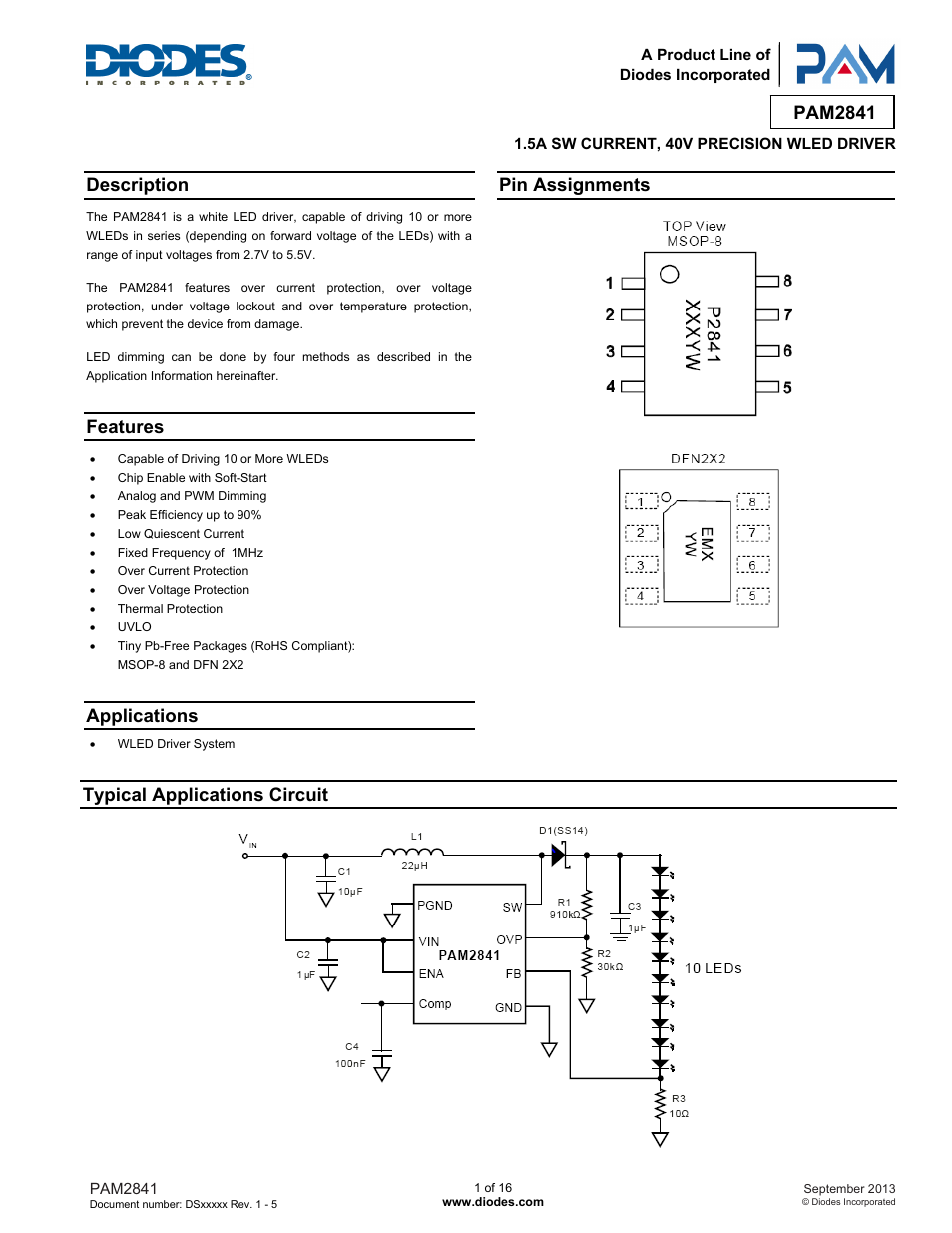 Diodes PAM2841 User Manual | 16 pages