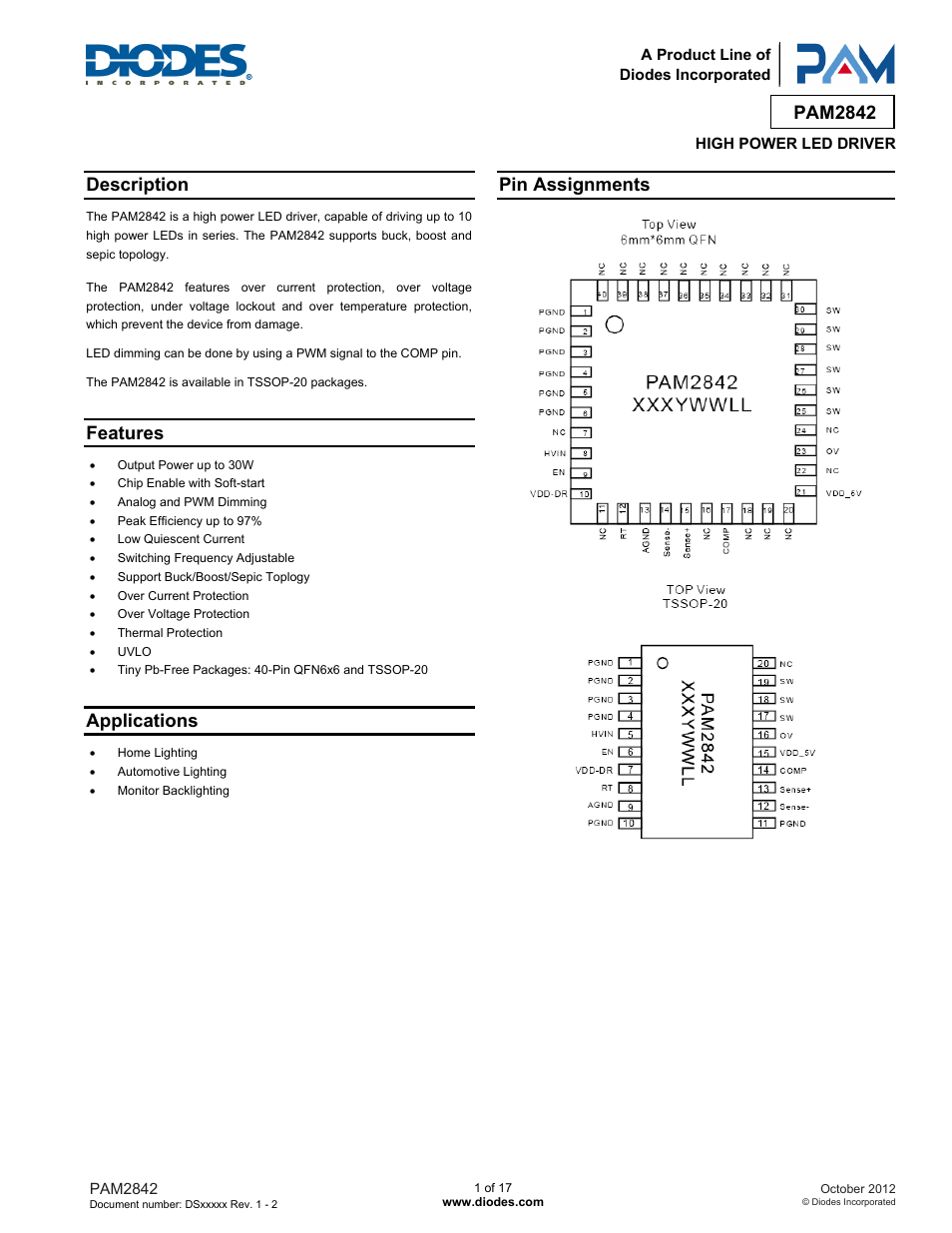 Diodes PAM2842 User Manual | 17 pages
