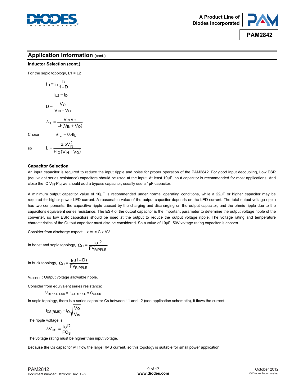 Pam2842, Application information | Diodes PAM2842 User Manual | Page 9 / 17