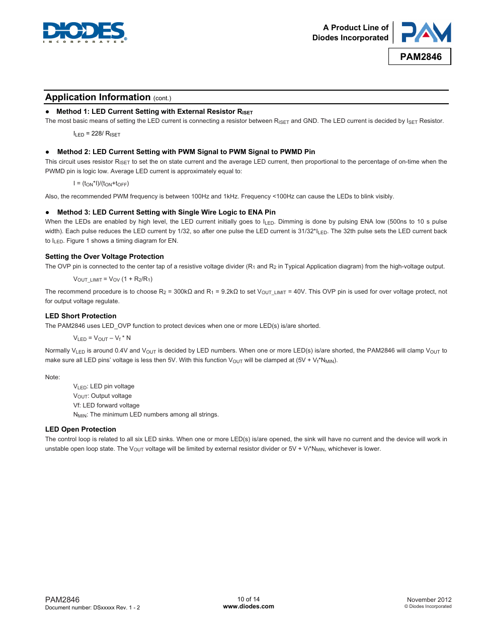 Application information, Pam2846, A product line of diodes incorporated | Diodes PAM2846 User Manual | Page 10 / 14