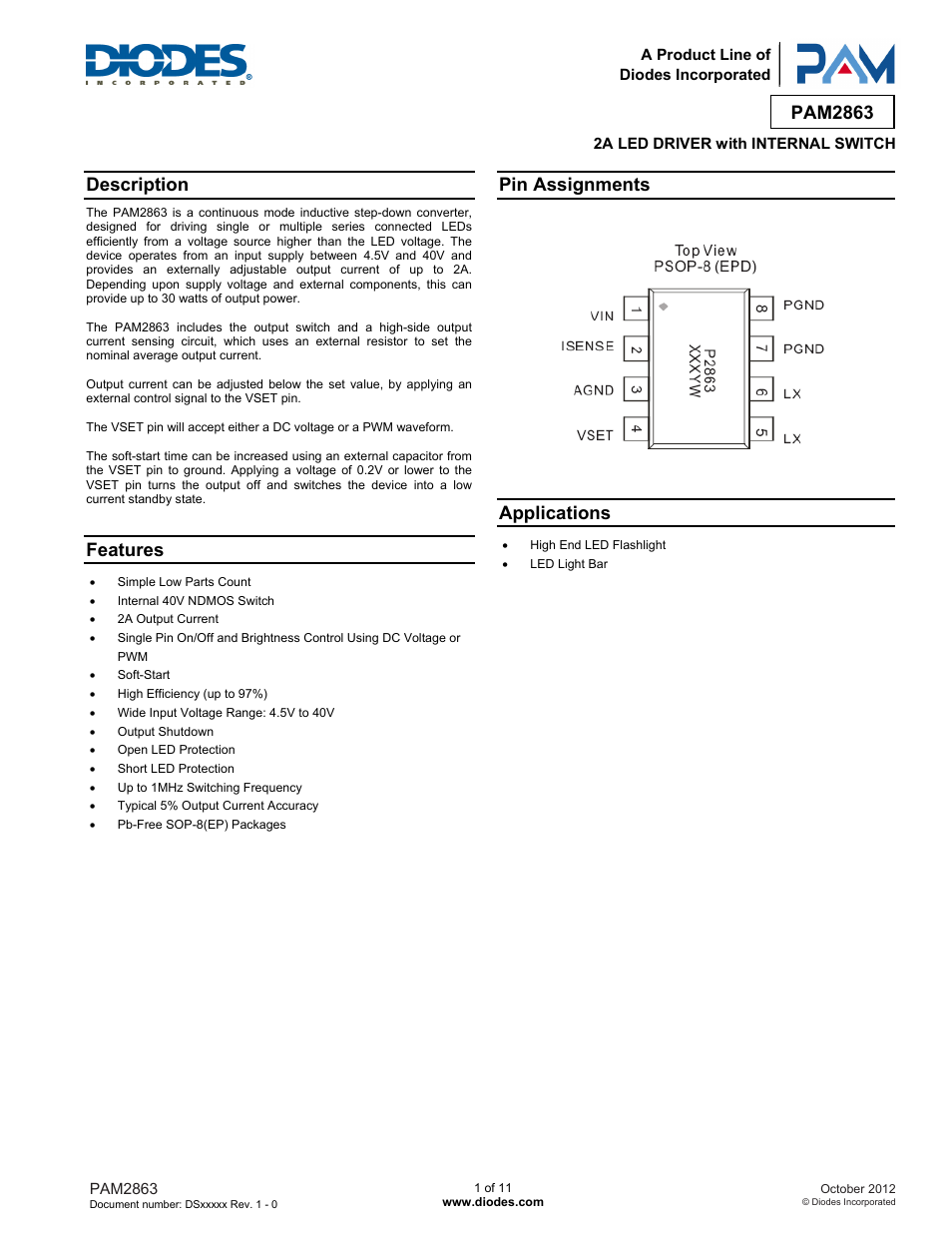 Diodes PAM2863 User Manual | 11 pages