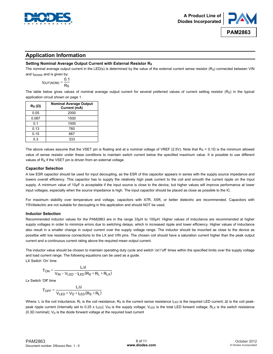 Pam2863, Application information | Diodes PAM2863 User Manual | Page 8 / 11
