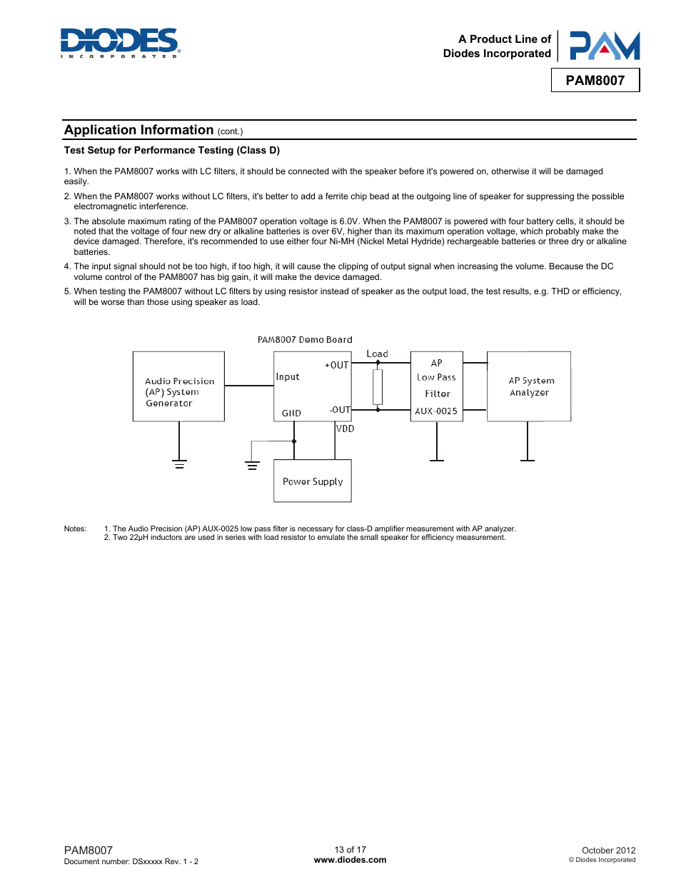 Pam8007, Application information | Diodes PAM8007 User Manual | Page 13 / 17