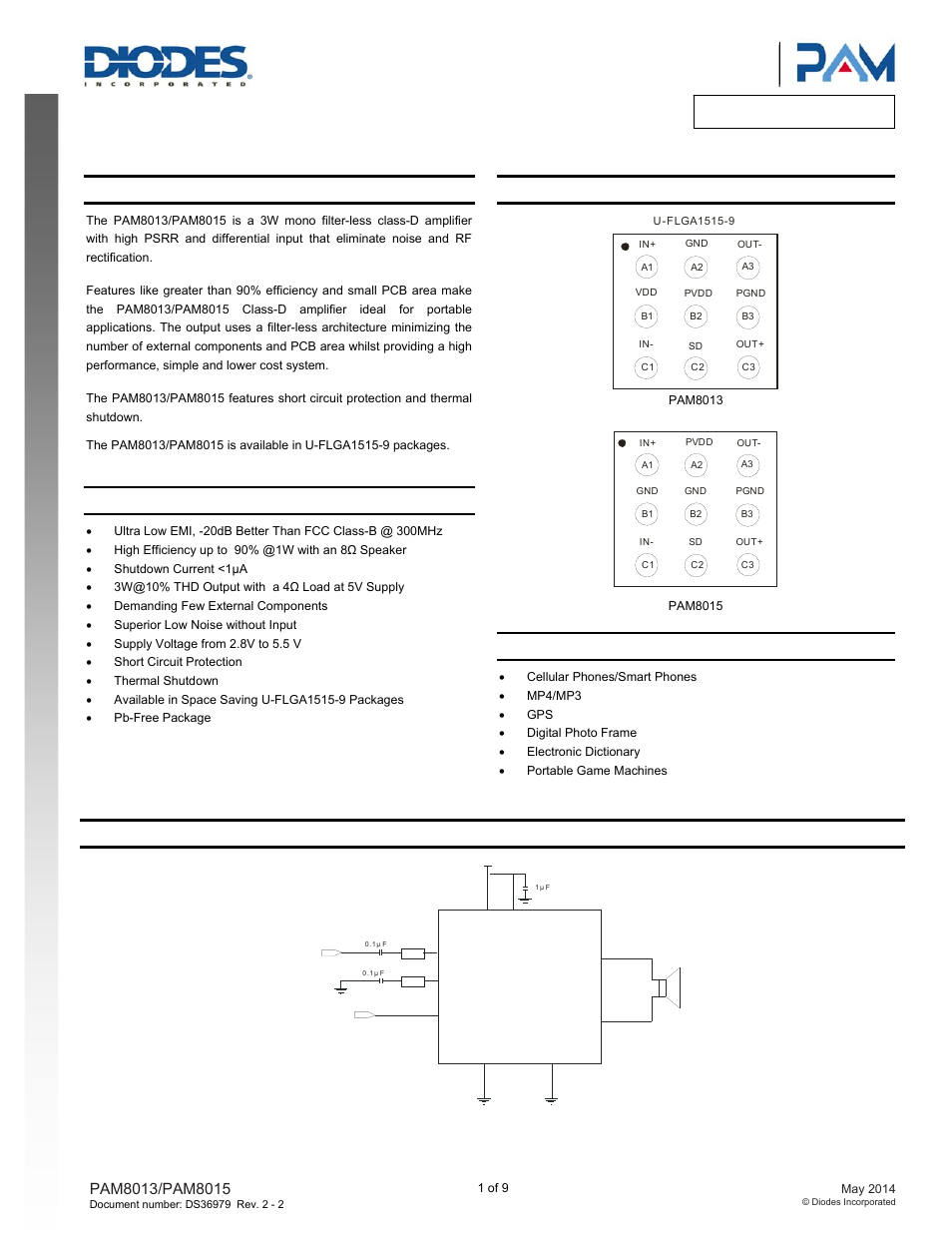 Diodes PAM8015 User Manual | 9 pages