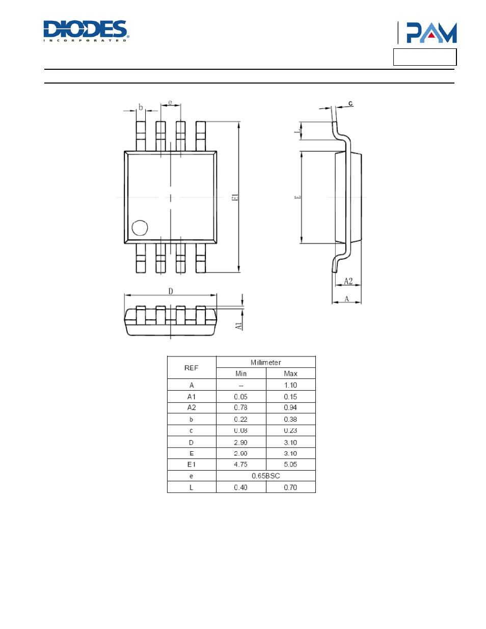 Pam8303c, Package outline dimensions | Diodes PAM8303C User Manual | Page 15 / 17
