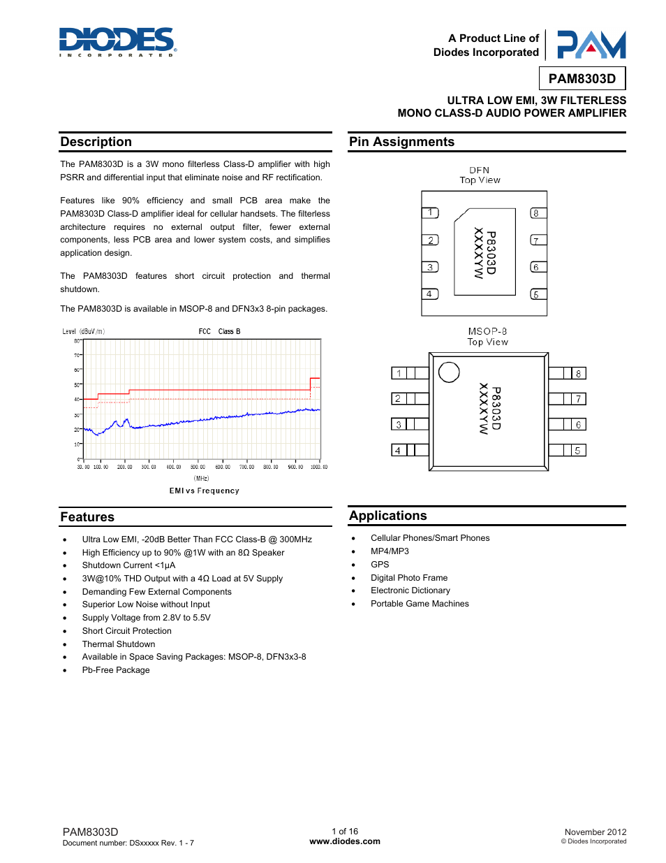 Diodes PAM8303D User Manual | 16 pages