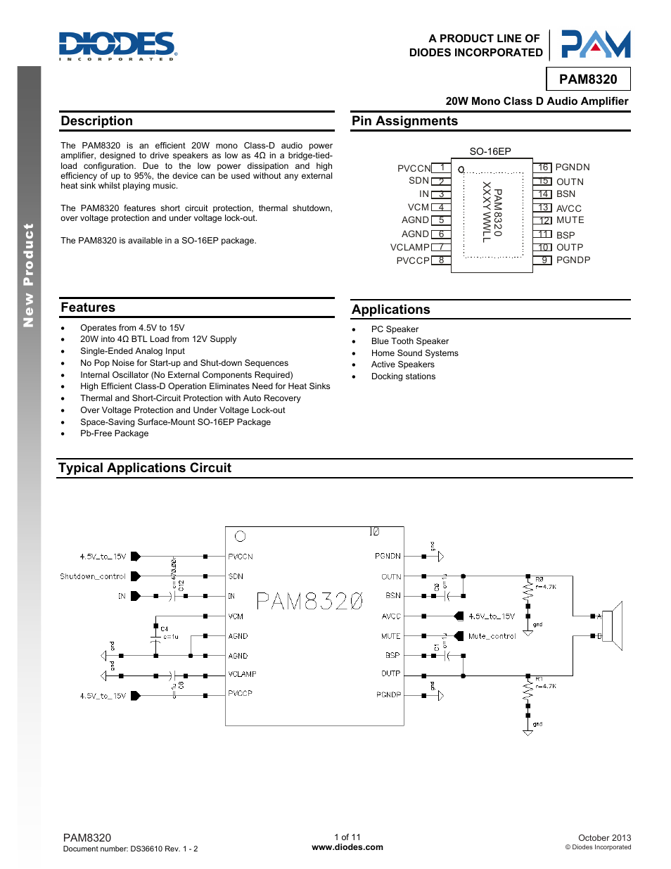 Diodes PAM8320 User Manual | 11 pages