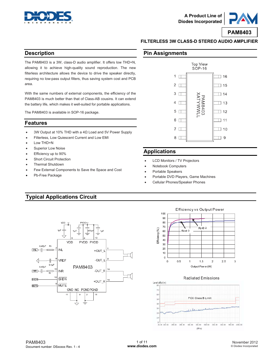 Diodes PAM8403 User Manual | 11 pages