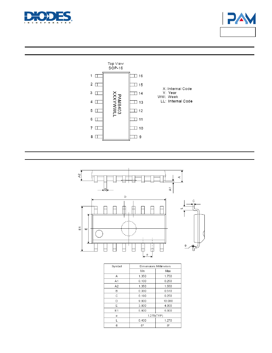 Pam8403h, Marking information, Package outline dimensions | Diodes PAM8403H User Manual | Page 10 / 11
