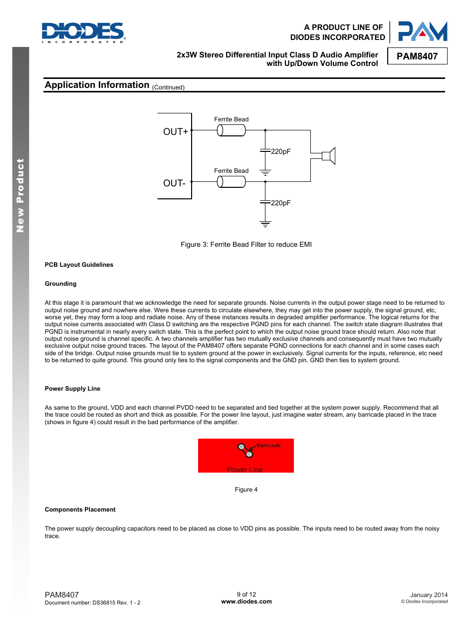 Pam8407 new product, Application information, Out+ out | Diodes PAM8407 User Manual | Page 9 / 12