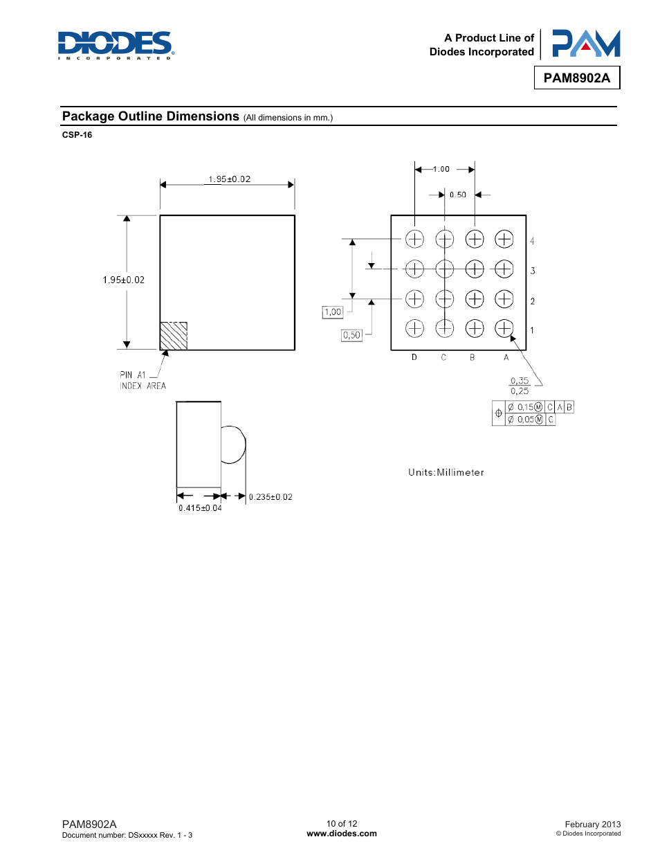 Pam8902a, Package outline dimensions | Diodes PAM8902A User Manual | Page 10 / 12