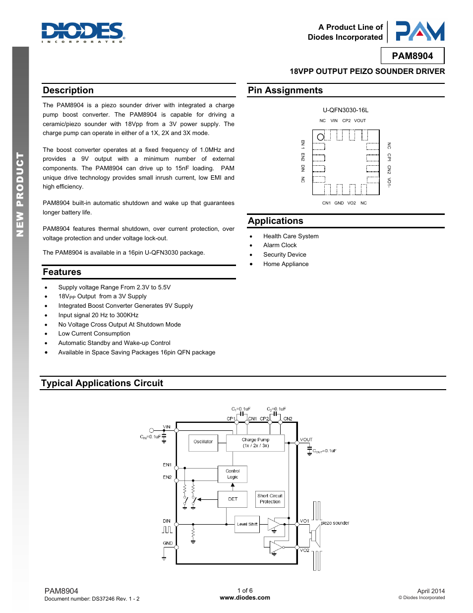 Diodes PAM8904 User Manual | 6 pages