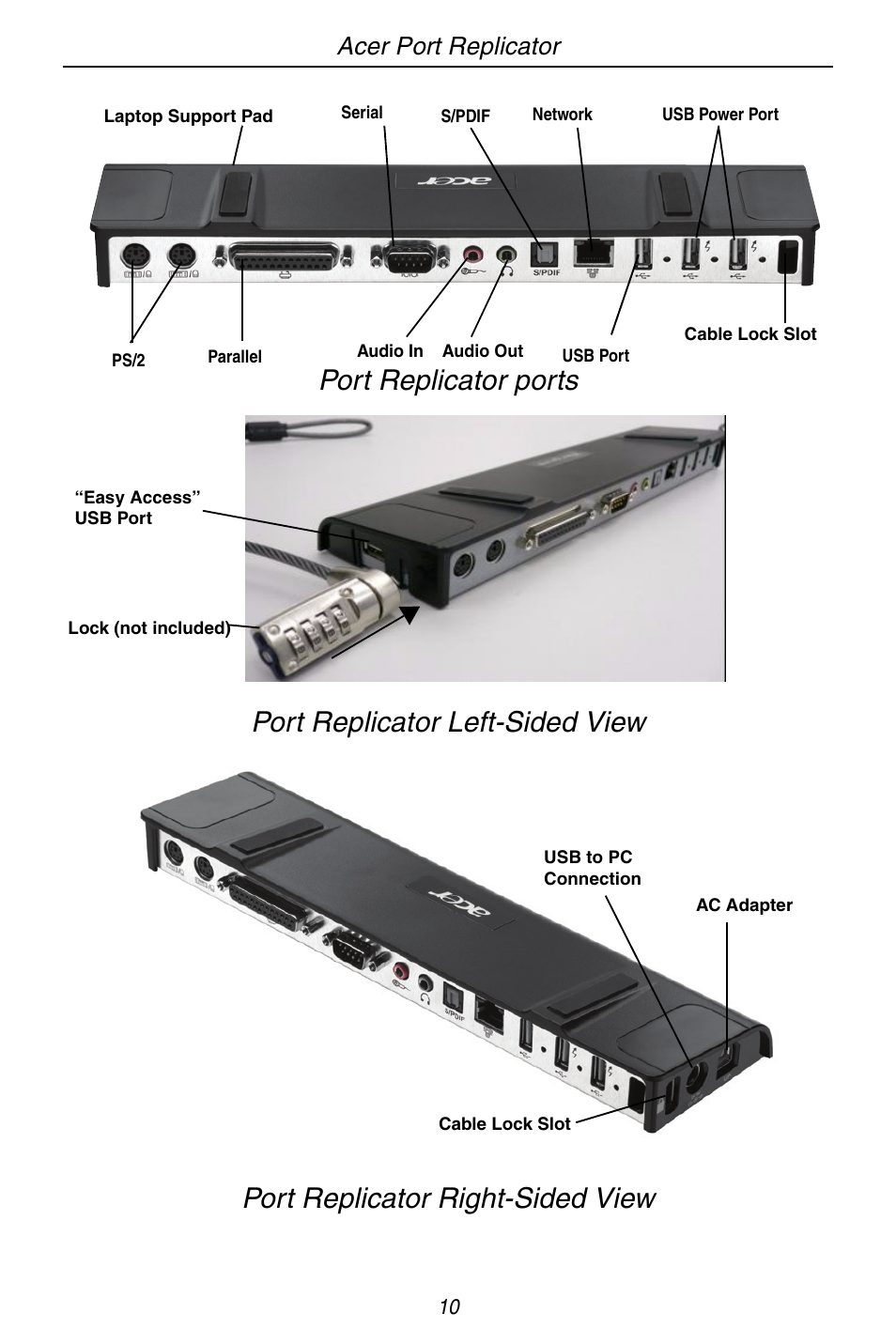 Acer port replicator | Acer ACP45 USB port replicator User Manual | Page 10 / 150