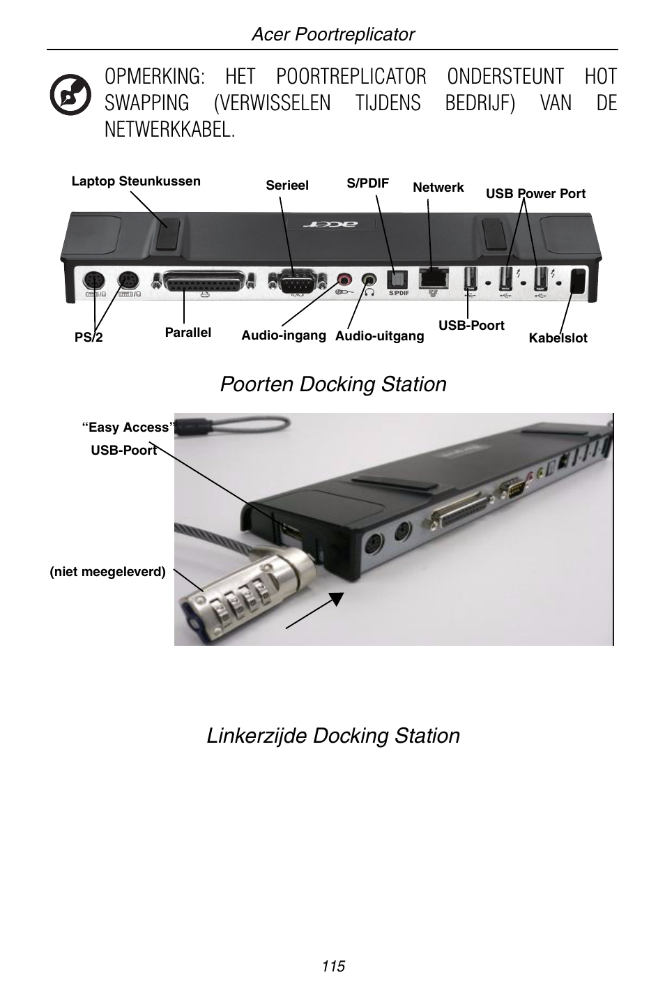 Acer poortreplicator | Acer ACP45 USB port replicator User Manual | Page 115 / 150