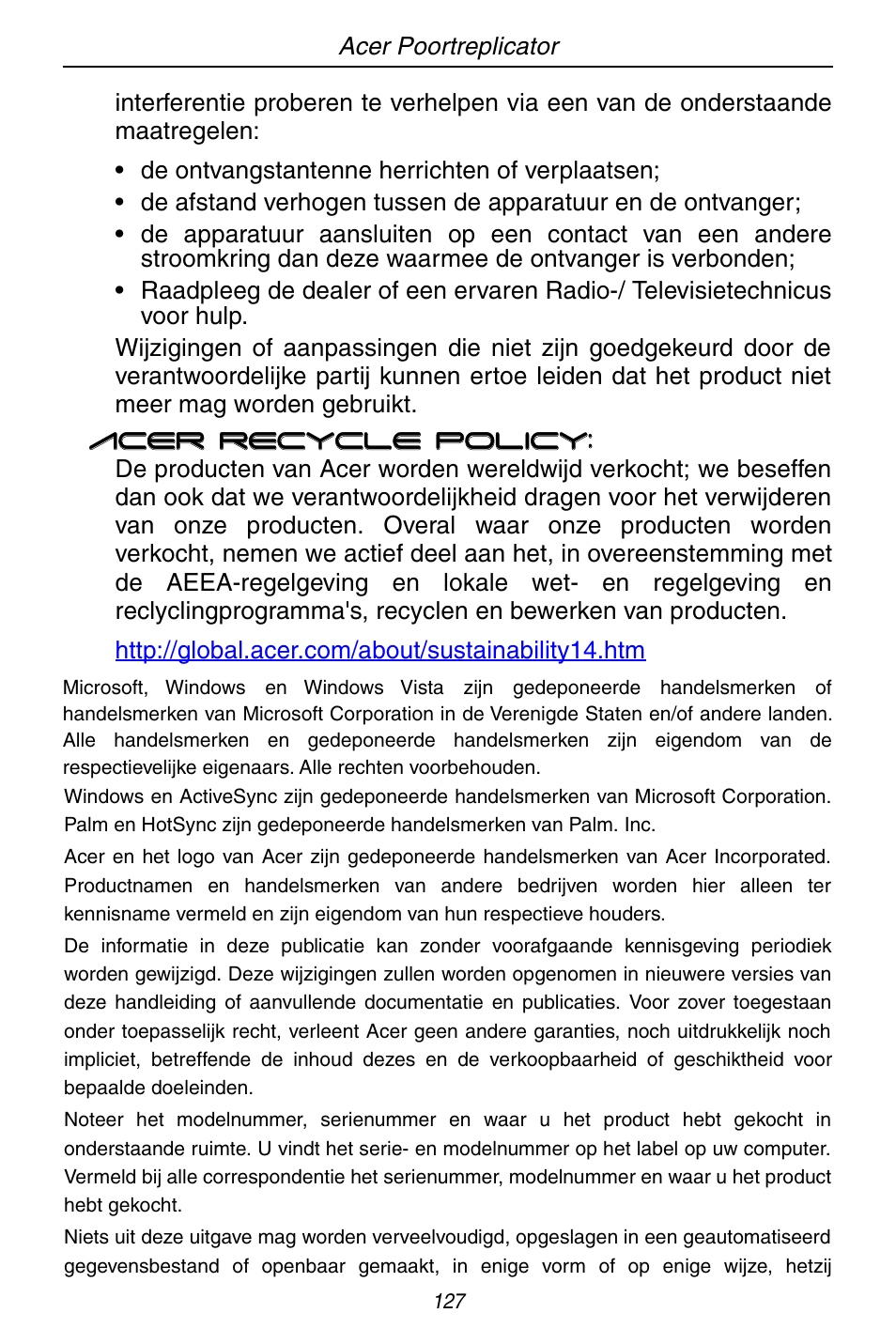 Acer ACP45 USB port replicator User Manual | Page 127 / 150
