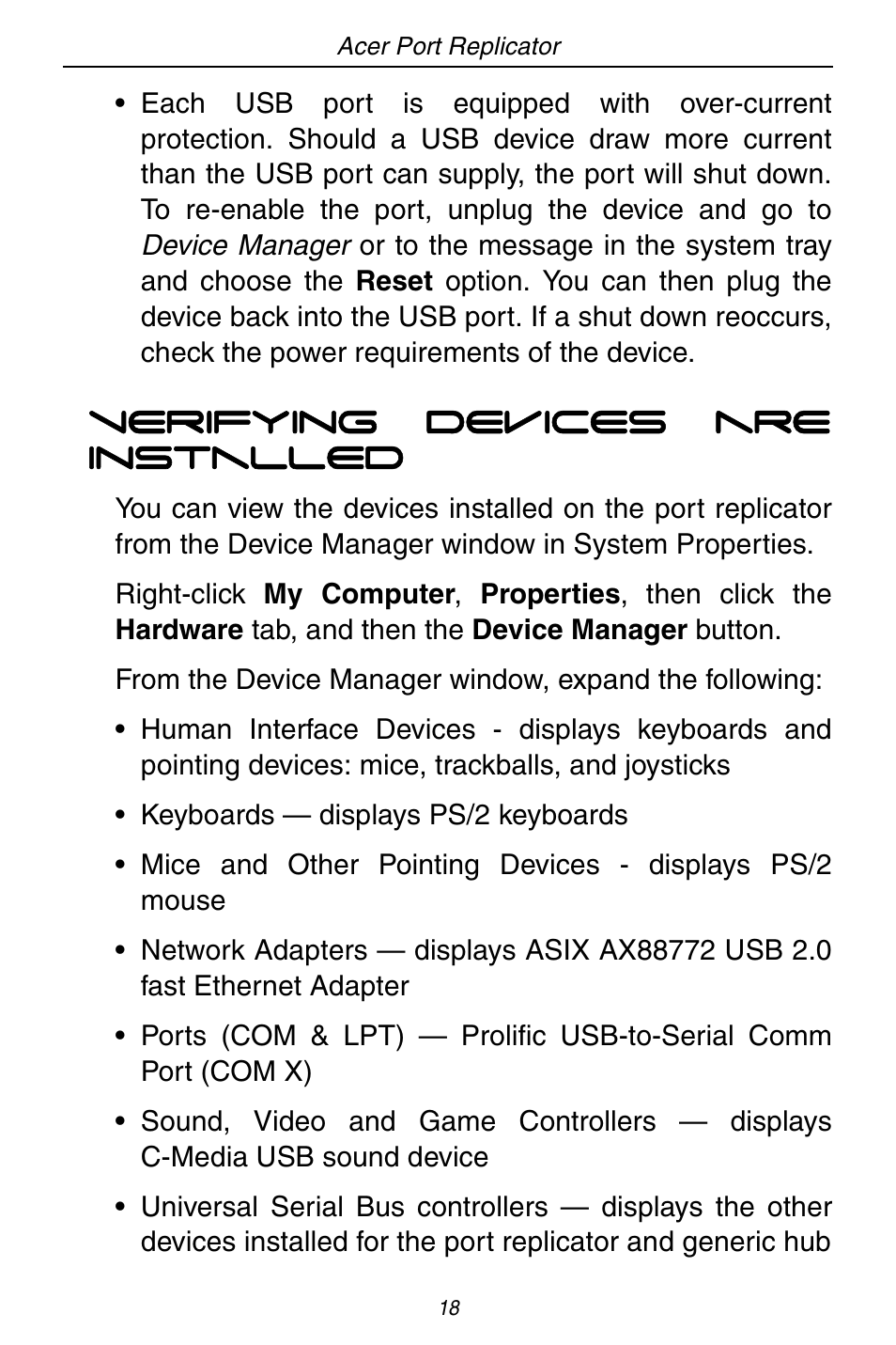 Acer ACP45 USB port replicator User Manual | Page 18 / 150