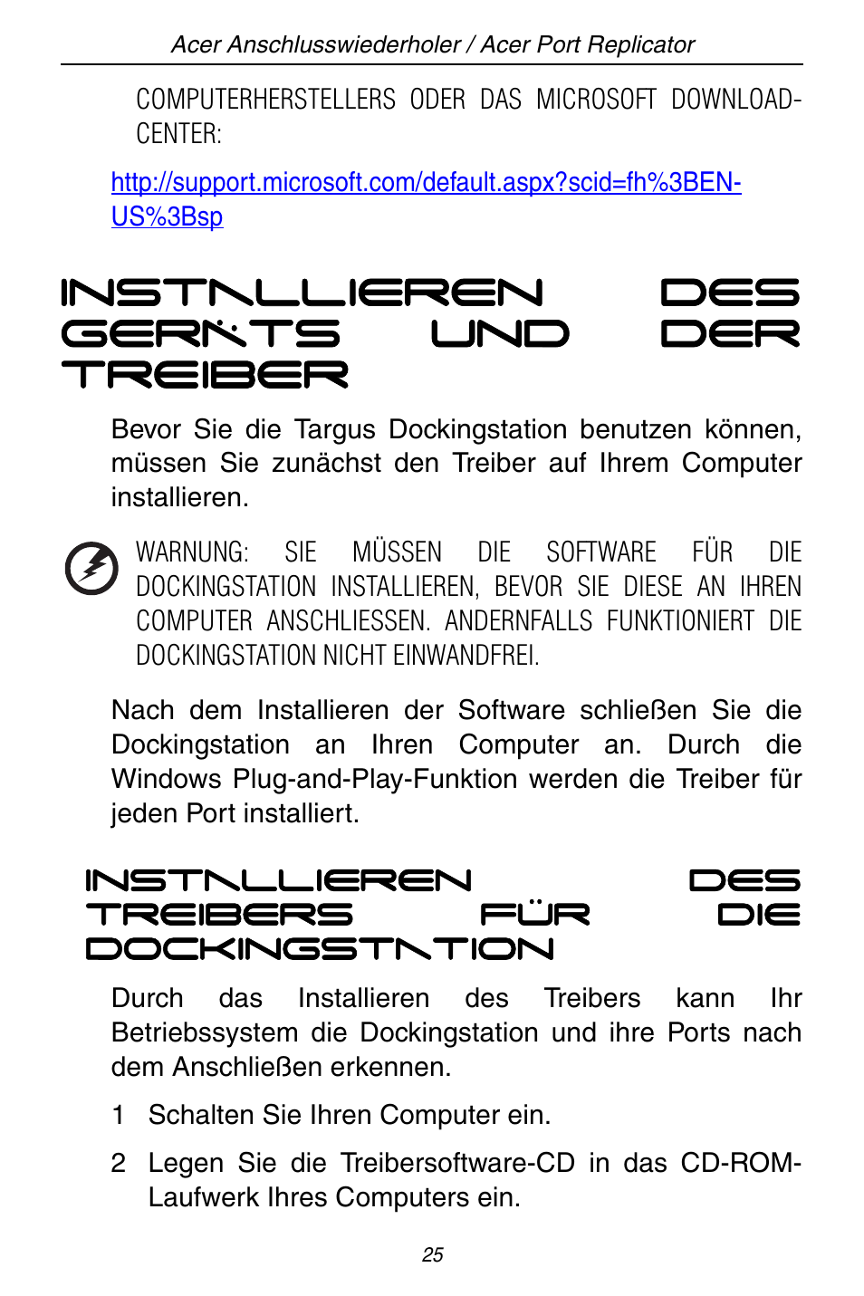 Installieren des geräts und der treiber | Acer ACP45 USB port replicator User Manual | Page 25 / 150