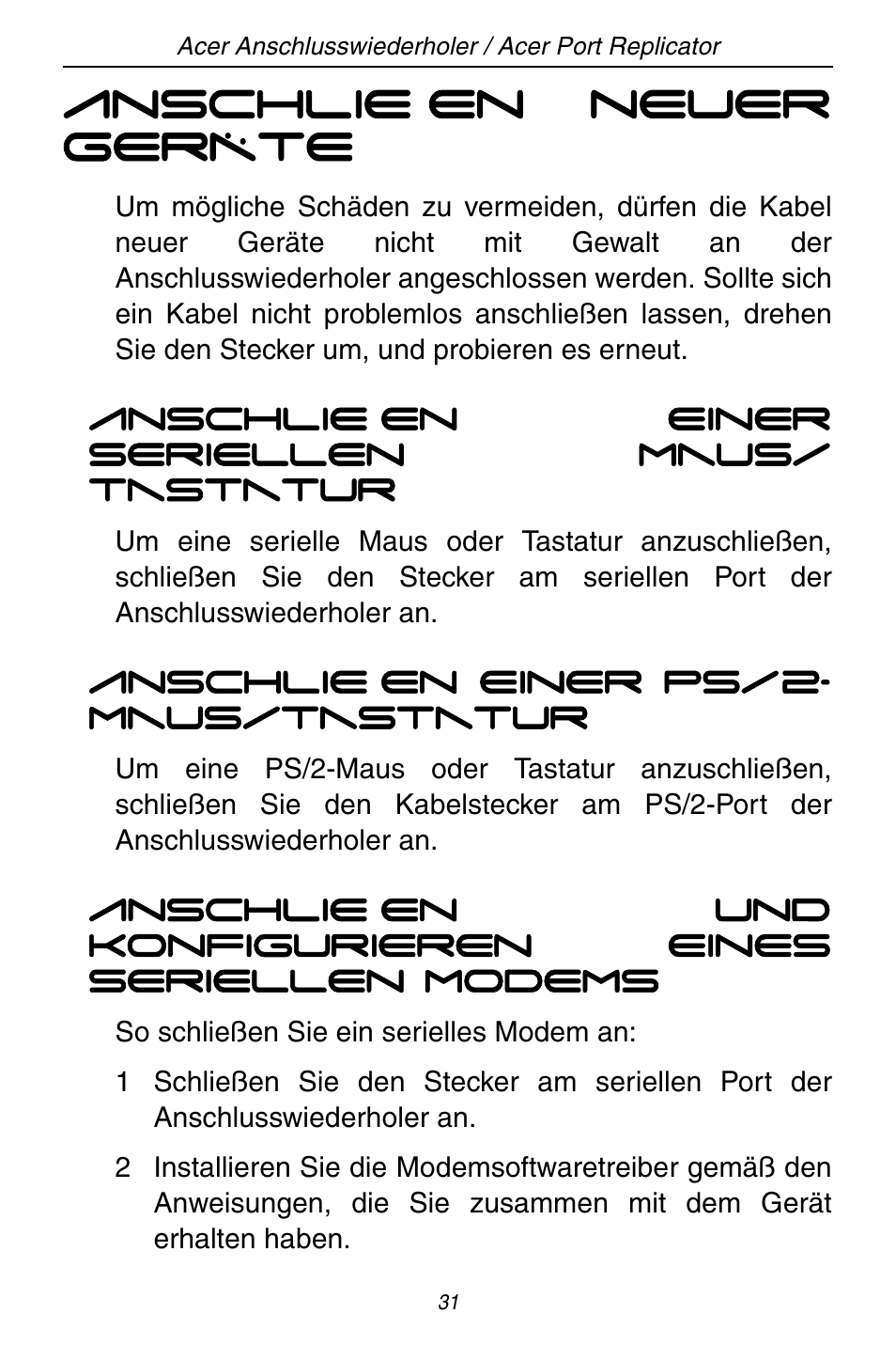 Anschlie en neuer geräte | Acer ACP45 USB port replicator User Manual | Page 31 / 150