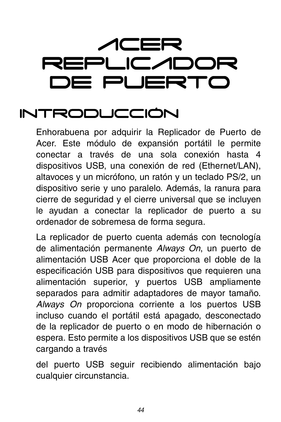 Acer replicador de puerto | Acer ACP45 USB port replicator User Manual | Page 44 / 150