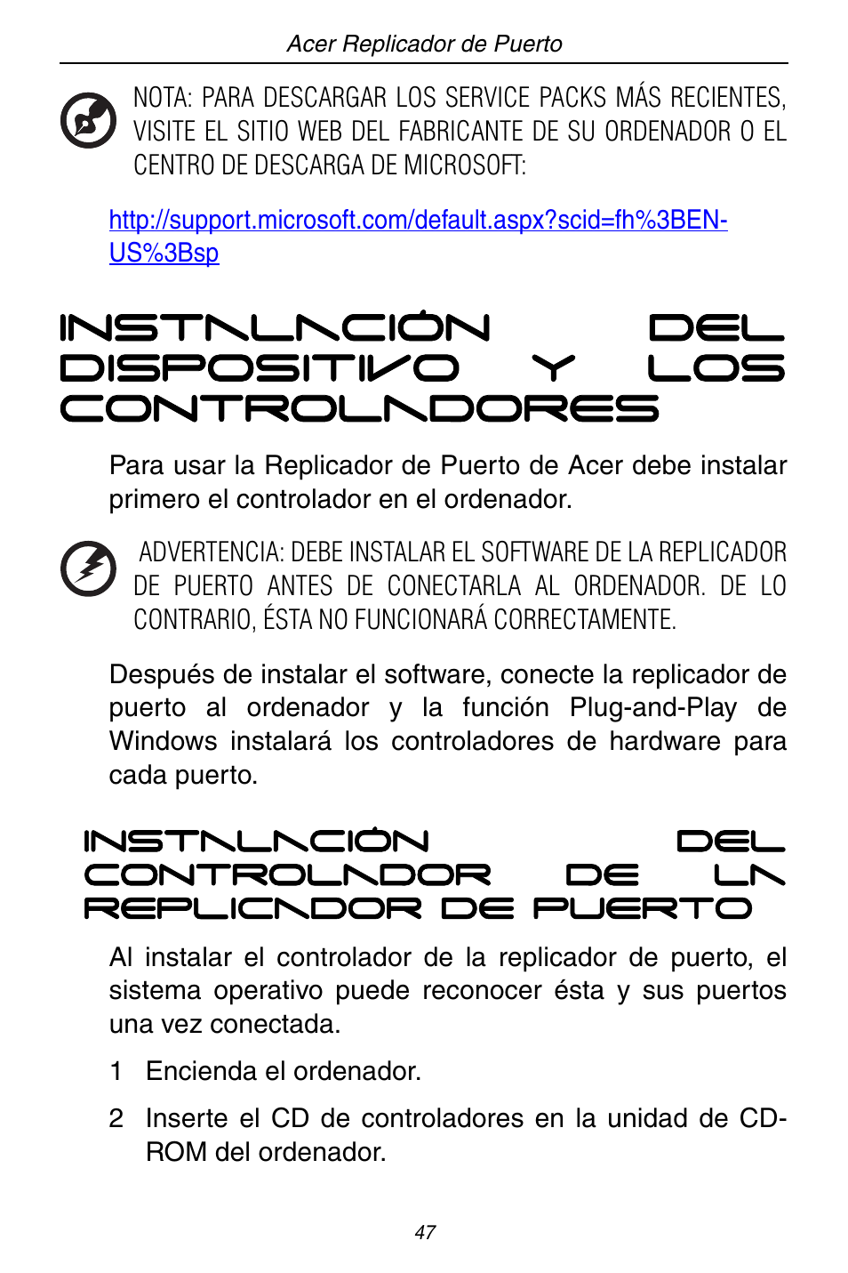 Instalación del dispositivo y los controladores | Acer ACP45 USB port replicator User Manual | Page 47 / 150