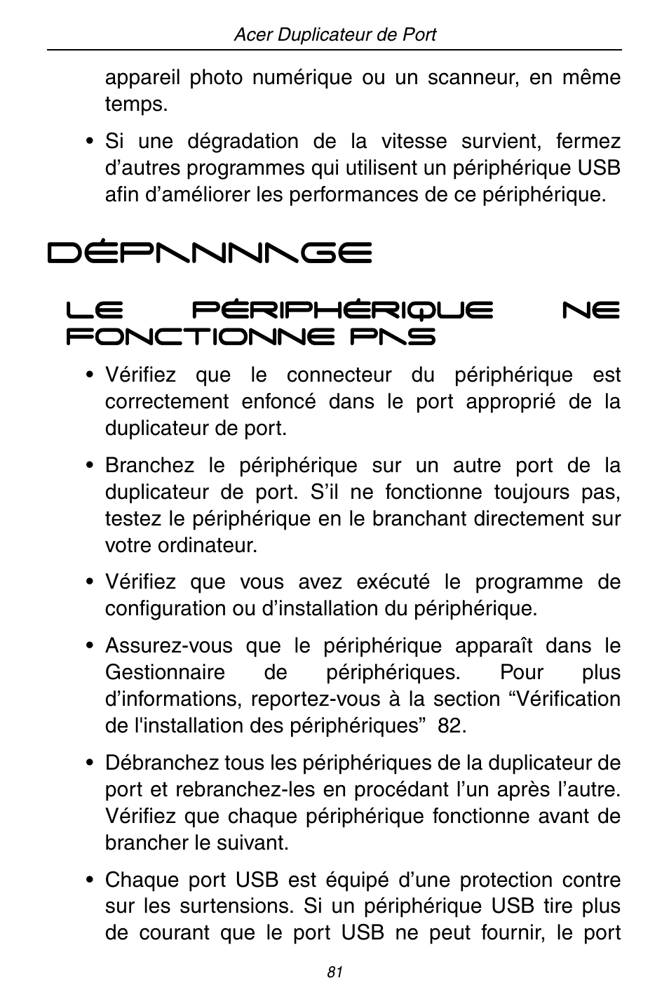 Dépannage | Acer ACP45 USB port replicator User Manual | Page 81 / 150